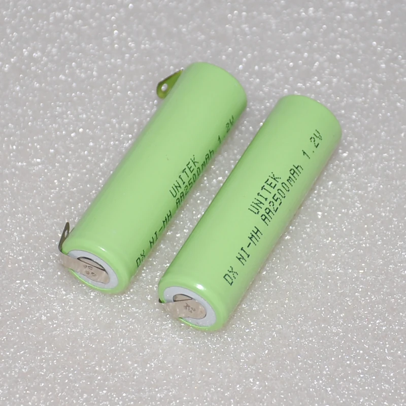 UNITEK 1,2 V AA Аккумуляторная батарея 2500mah 2A Ni-MH nimh аккумулятор с вкладками штырьки для электробритва зубной щетки Philips Braun