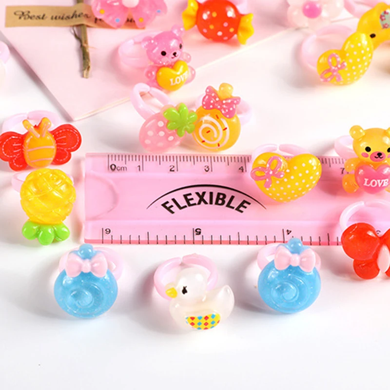 10 шт./пакет Kawaii Детские Мультяшные кольца комплект Детские игрушки для девочек, детские аксессуары, Красота модные игрушки макияж смолы подарки
