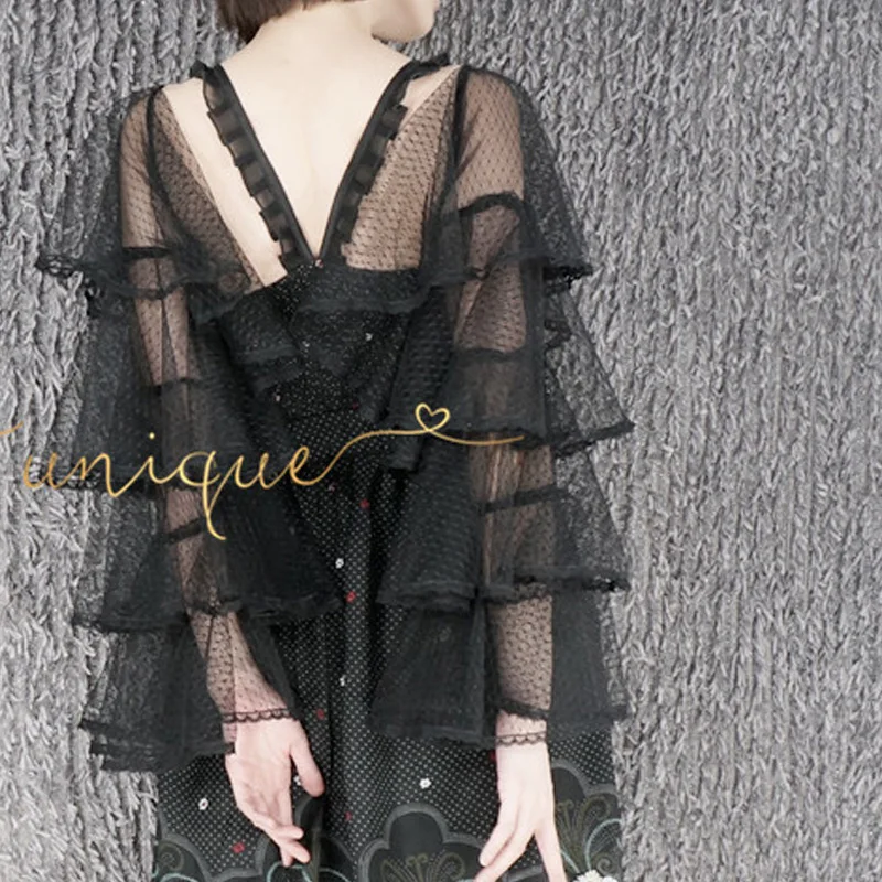 

Fashion Romantic Pearl Cuffs Decorative Fake Collar cuffsExtreme beauty Black styling Photo Water jade dot mesh lace Multi-layer