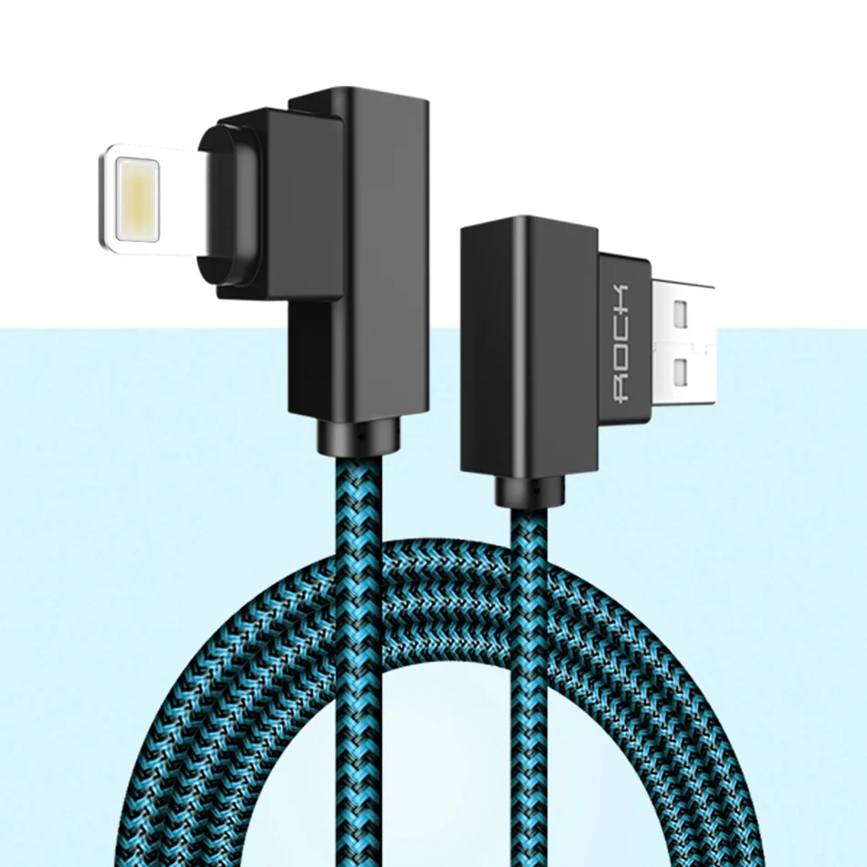 ROCK мобильный телефон USB кабель для передачи данных для iPhone X 8 7 6 5 плюс прямоугольный разъем(под углом 90 градусов), 2.1A быстро Зарядное устройство для синхронизации данных Шнур для iPad 2/3/4 Air Pro