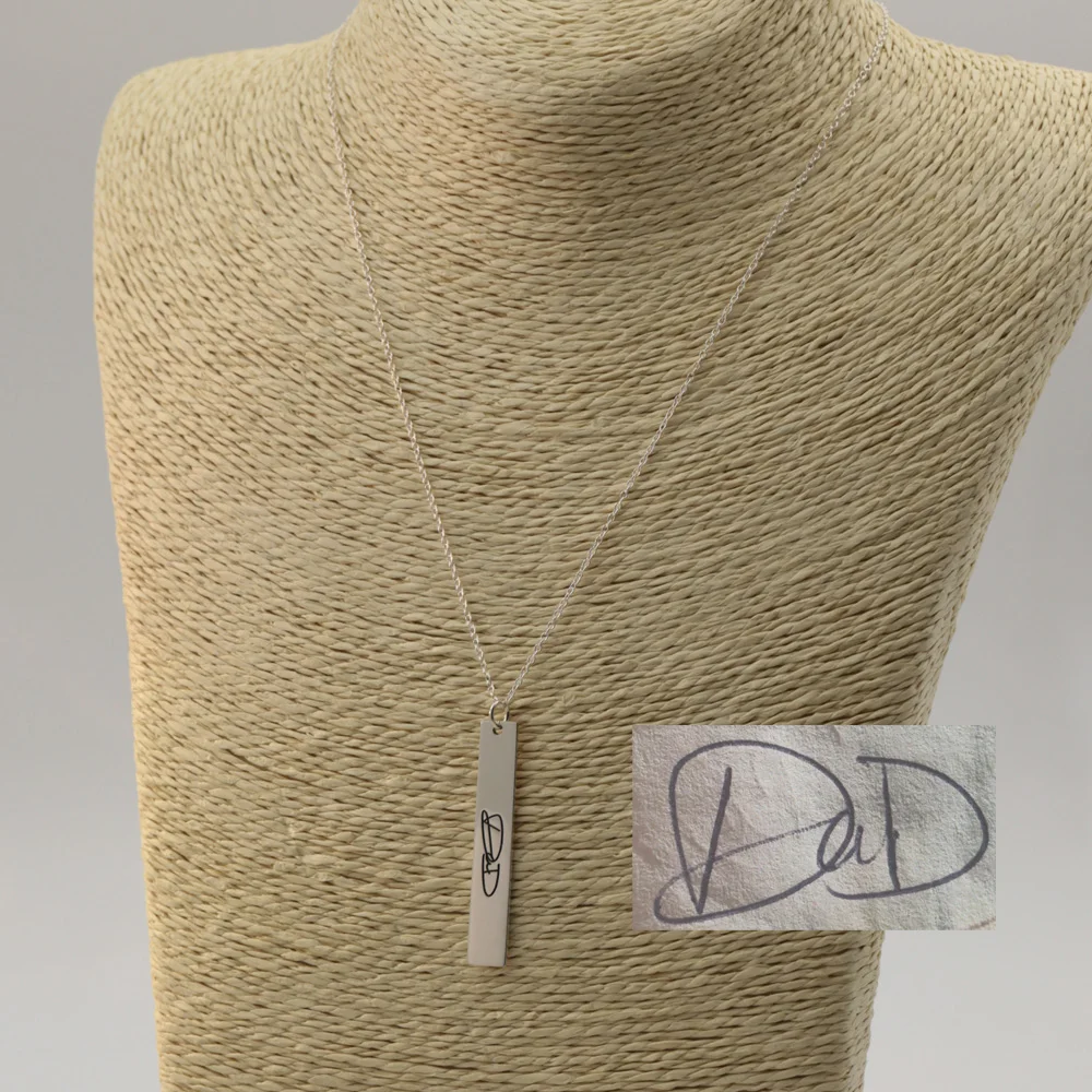

Sterling Vertical Signature Necklace 925 Silver Chain Custom Hand Written Bar Name Engraved Pendent Memory Jewelry