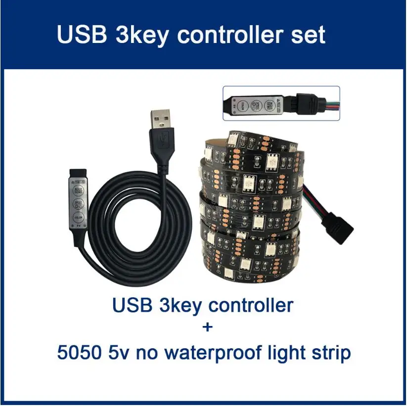 USB3key DC 5 в USB Светодиодная лента 5050 без водонепроницаемости RGB светодиодный светильник гибкий 50 см 1 м 2 м добавить 3 17 ключ пульт дистанционного управления для ТВ фоновый светильник ing - Испускаемый цвет: USB3key
