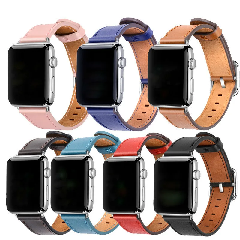 Высококачественные однотонные часы из натуральной кожи ремешок для Apple Watch