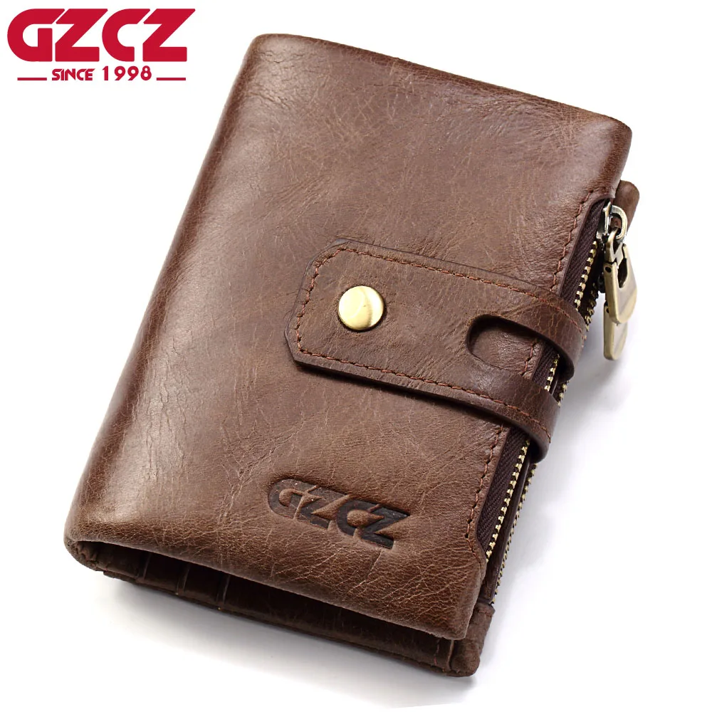 

GZCZ Men's Genuine Leather Wallet Card Holder Coin Purse Small Walet Clamp For Money Bag Portomonee Male Clutch Vallet Man