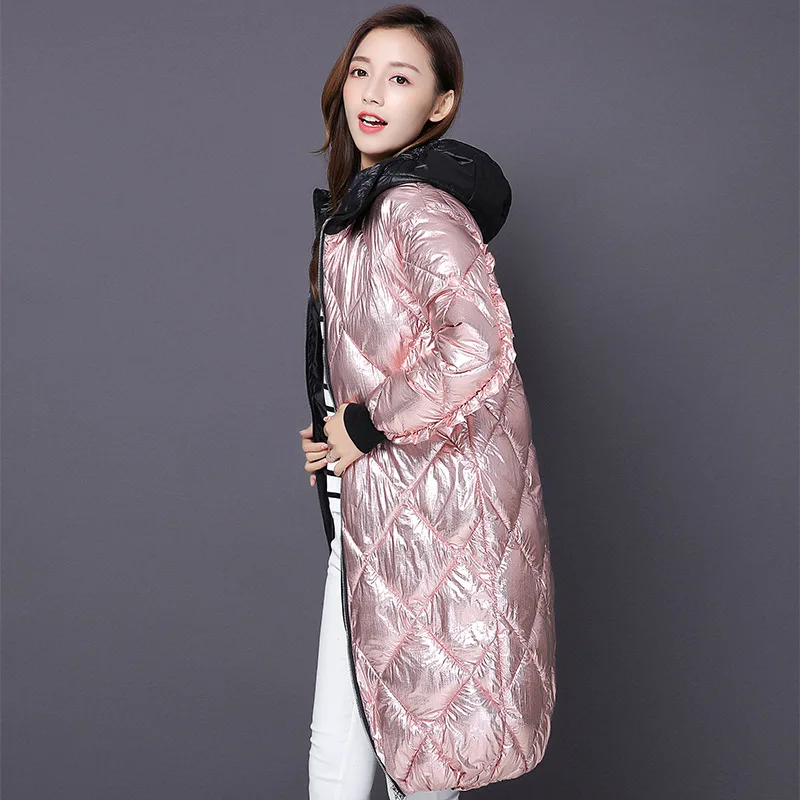 Хлопковая куртка женская осенняя/зимняя с металлической яркой поверхностью