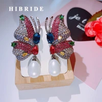 hibride trendy butterfly shape aaa cubic zirconia big stud earrings long pendant wedding party asymmetric fashion jewelry e 551