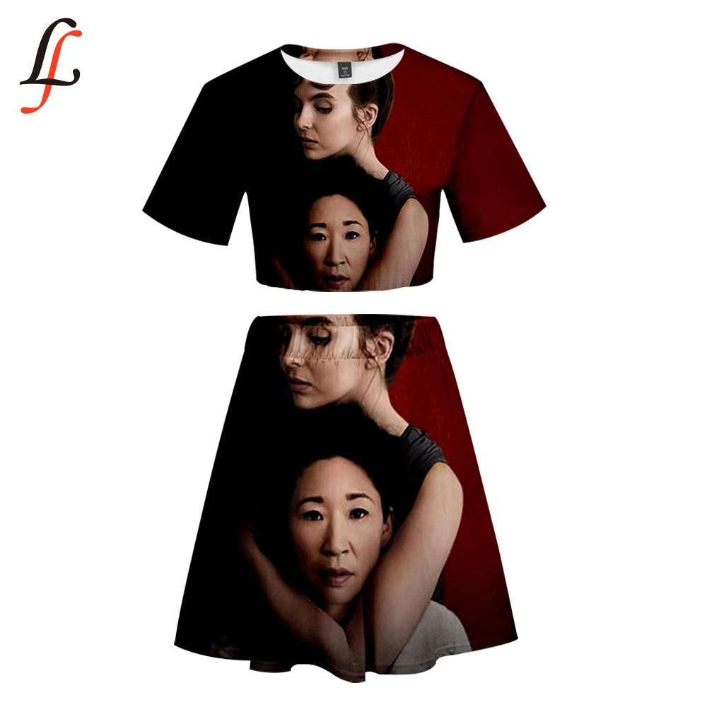 Killing Eve TV Sexy Lady Beach 2 Piece Sets K Pop Party Dress Set Crop Top Harajuku and Short Skirt Modis Girl Summer | Женская одежда