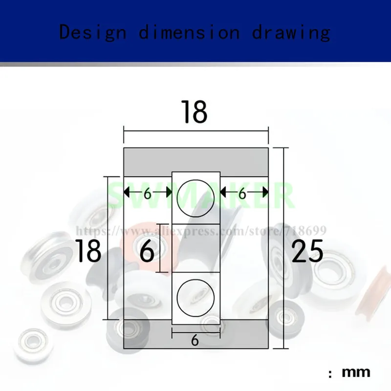 Плоский подшипник 6*25*18 пластиковый пакет упаковка встроенный шкив колесо
