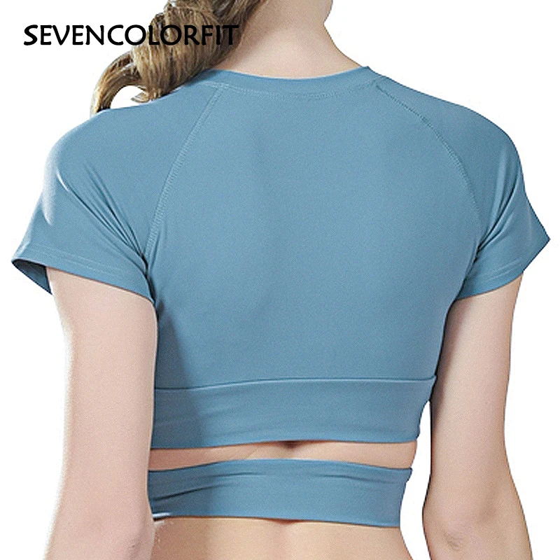Sevencolorfit, новинка, укороченный топ для йоги, женские рубашки, для спортзала, спорта, тренировок, спортивная одежда, для фитнеса, женская футболка с коротким рукавом, укороченные топы