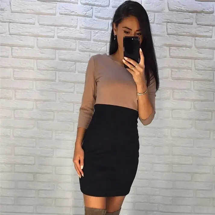 Style B Простое облегающее платье в стиле пэчворк, женское сексуальное элегантное весеннее платье с рукавом в семь точек, женское платье, Vestido - Цвет: Style B