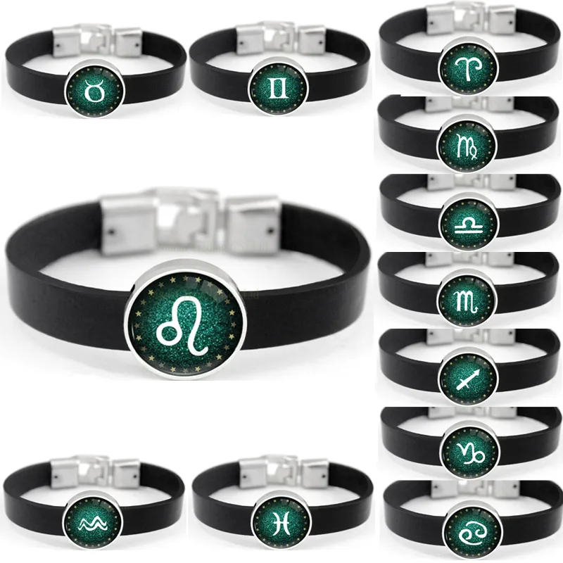 (1) Знак зодиака Созвездие признаки Шарм черные кожаные манжеты Серебряный