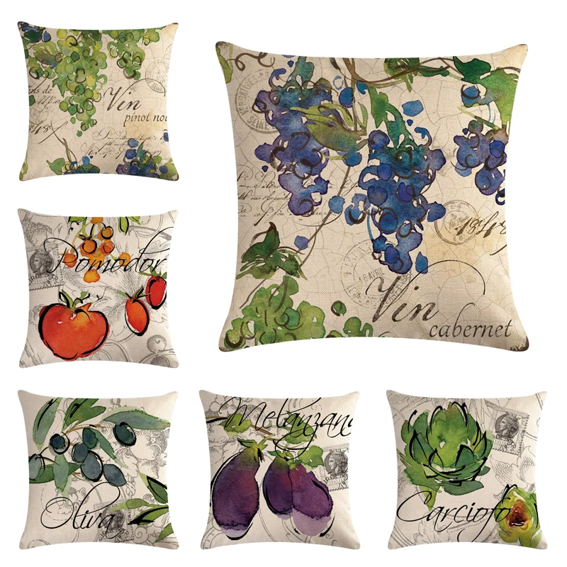 

Oil Painting Vegetable Cushion Cover 45*45cm Cotton Linen Wedding Decor Throw Pillowcase 1 Side Print Cojine