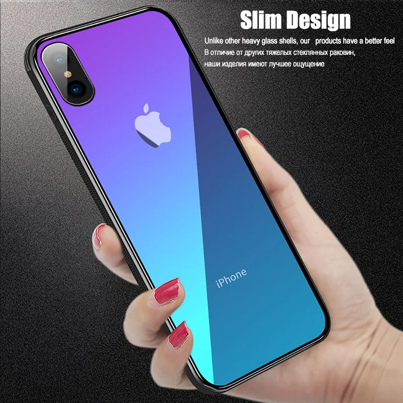 LuckGuard Tempered Glass Case For iPhone 7 7Plus 6 6S 6Plus Luxury Gradient Protective Cover iphone X 8 Plus | Мобильные телефоны и