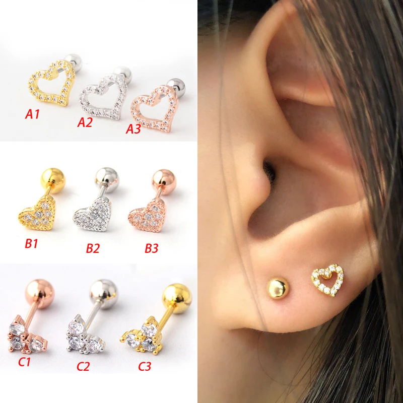 Серьги гвоздики из нержавеющей стали в форме сердца с фианитом|Украшения для