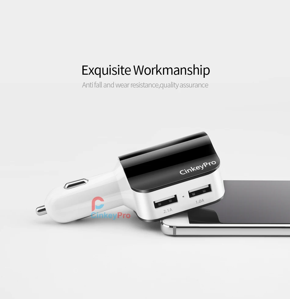CinkeyPro автомобильное зарядное устройство прикуриватель адаптер 3.1A 2 порта USB телефон адаптер зарядки Micro type C кабель для iPhone samsung