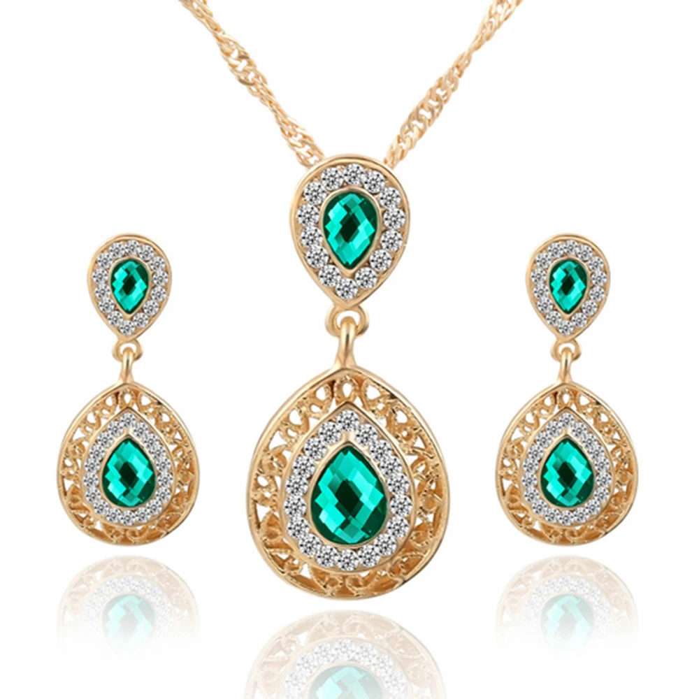 2017 Frauen braut hochzeit schmuck наборы charme kristall wassertropfen halsketten ohrringe shininy zirkon bijoux femme|ohrringe set|set