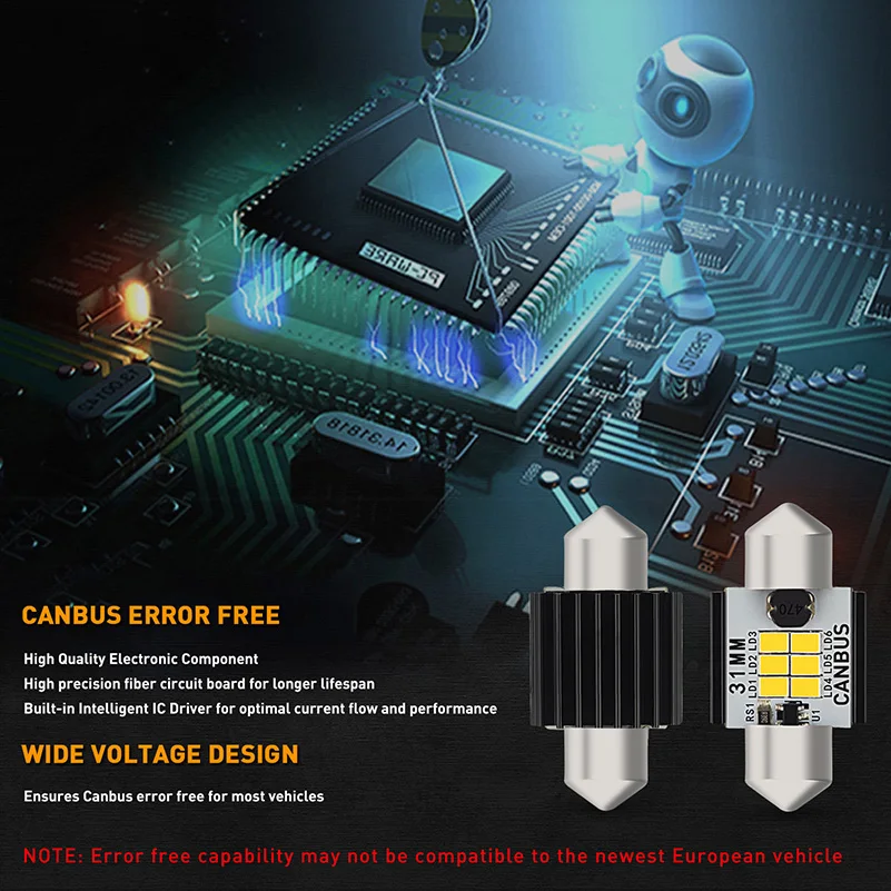 2x OXILAM Festoon 31 мм 36 41 Белая светодиодная лампа Canbus 6SMD 3020 автомобильный внутренний