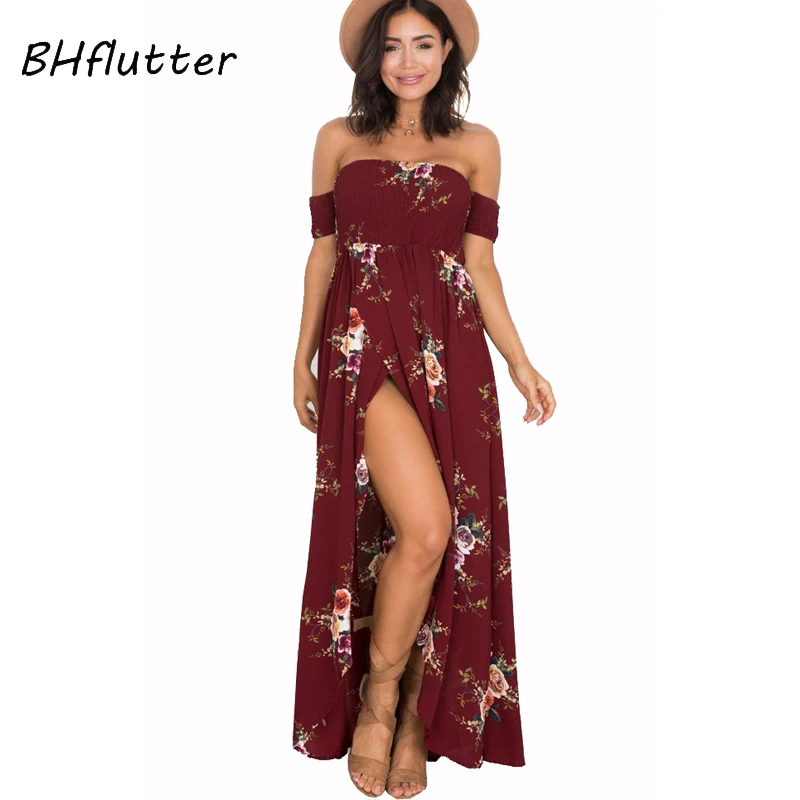 Bhflutter женское платье 2018 Новая Мода с плеча короткий рукав летнее Boho Стиль