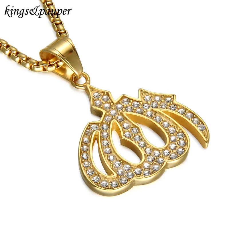 Нержавеющая сталь Bling льдом Кристалл Для мужчин Исламская Талисманы ювелирные