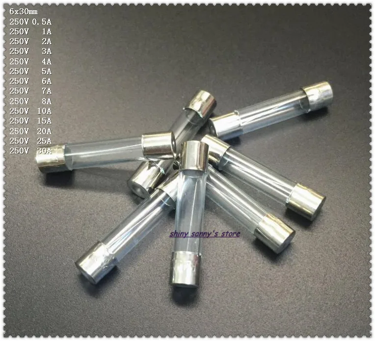 50 pcs/Lot 6x30mm 250V Fast Blow Glass Fuse 0.5A,1A,2A,3A,4A,5A,6A,7A,8A,10A,15A,20A,25A,30A Glass Tube Fuse Brand New 100pcs lot 6 40mm 5kv microwave oven fuse 0 6a 0 65a 0 7a 0 75a 0 8a 0 85a 0 9a glass tube fuse 5000v 6x40mm high voltage fuse
