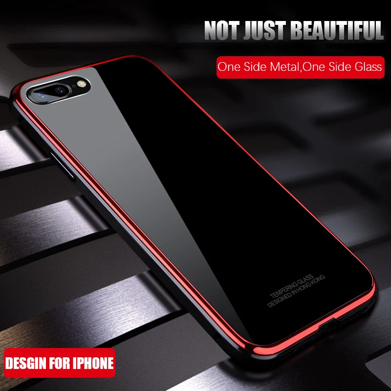 Luxury Snap-fit desgin phone cases for apple iphone X 7 8 Metal frame bumper tempered glass cover plus case |
