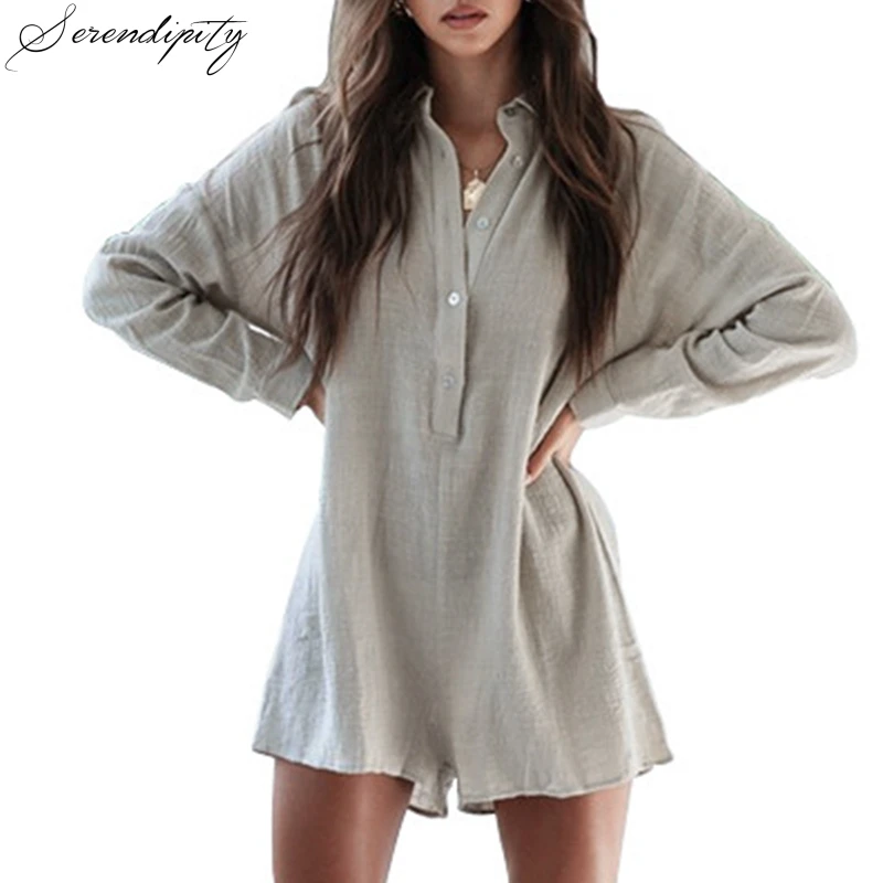 

Fashion Casual Loose Short Jumpsuit Women 2020 Summer Streetwear Long Sleeves Thin Shirt Rompers Female Chic Jumpsuit Playsuits