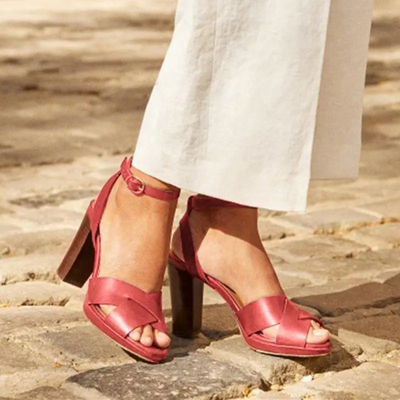 High heels women sandals summer open toe cross strappy sexy ladies shoes gladiator ankle strap block heel roman big size | Обувь