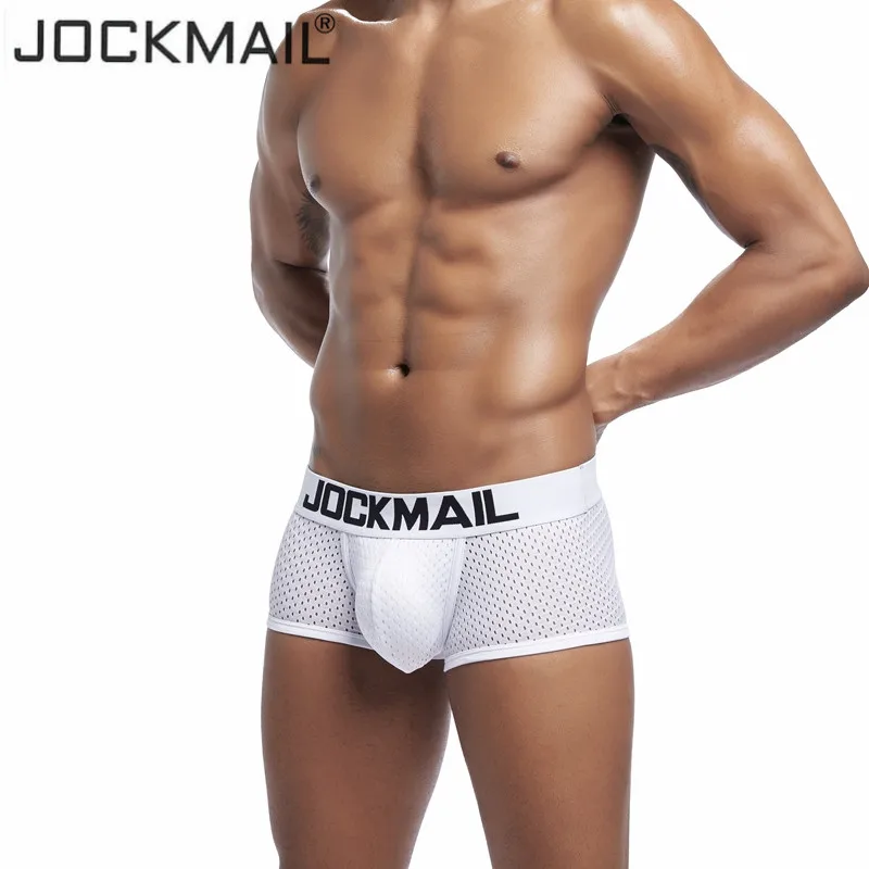JOCKMAIL Брендовое Мужское нижнее белье боксерские шорты новые сексуальные мужские сетчатые дышащие боксеры сексуальные U Pouch выпуклые брюки гей мужские s под брюки