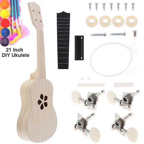 21 дюймов Гавайские гитары укулеле DIY Kit липа сопрано Гавайи Гитара картина ручной работы Ukelele для родителей и детей, детская игрушка - Цвет: Sakura Sound Hole
