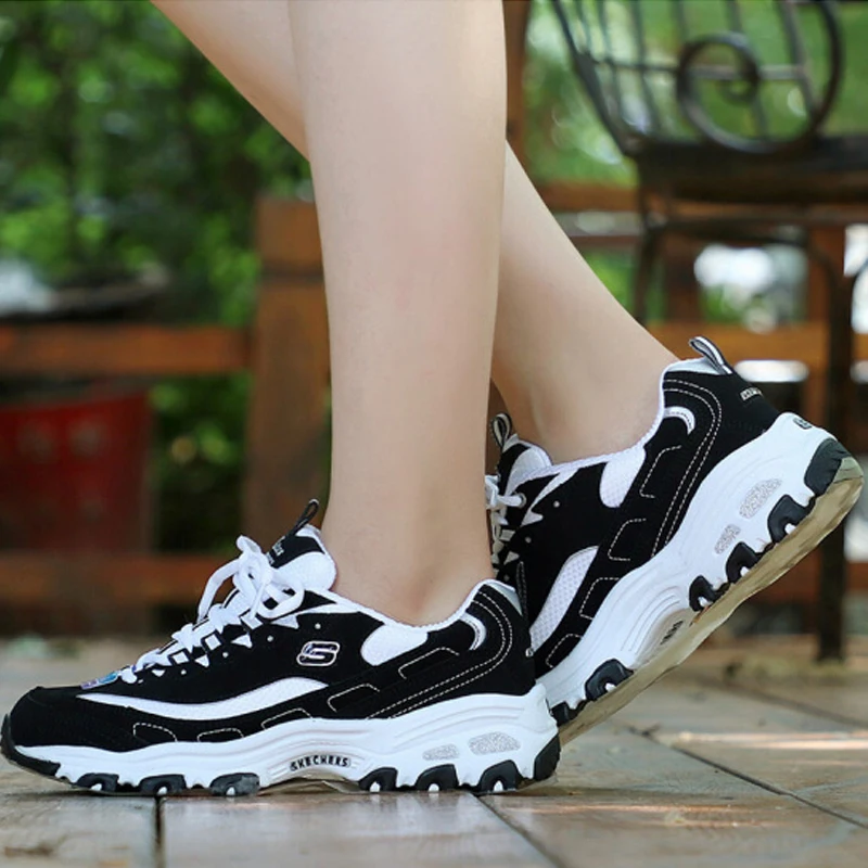 Skechers Shoes Woman D'lites Casual Shoes Woman Platform Comfortable Breathable Shoes Sneakers Basket Femme Krasovki 11422-BKW