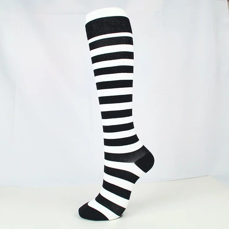 black white stripe Brotock медицинские компрессионные чулки давление спортивные носки хлопок волнистые точки толстый состав спортивные дышащие эластичные носки - Цвет: black white stripe