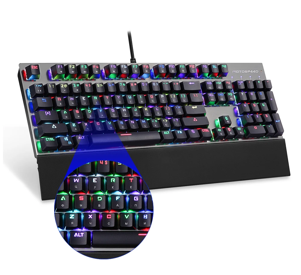 Motospeed CK108 игровая механическая клавиатура светодиодный с подсветкой RGB анти-ореолы синий/черный переключатель Проводная клавиатура для компьютерных геймеров