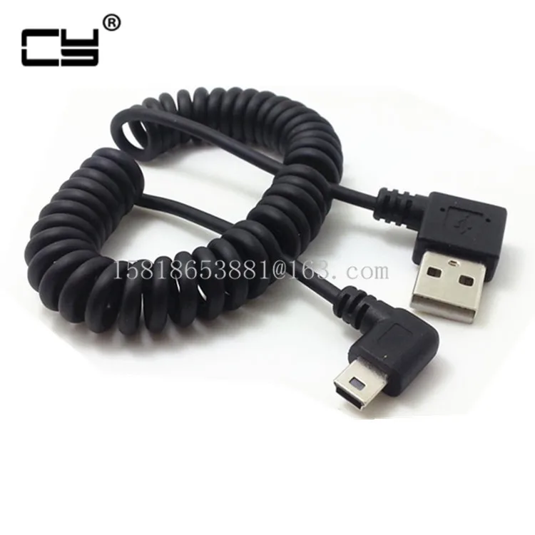 Правый эластичный пружинный Кабель с разъемом USB 90 градусов на mini для мобильного