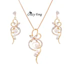 Ожерелье и серьги, с кристаллами, золотого цвета, набор украшений для женщин