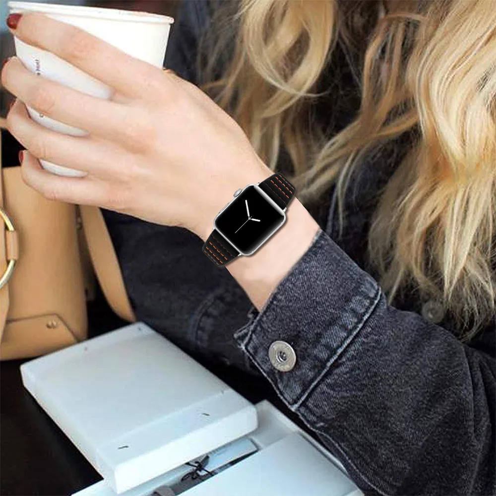 Ремешок из натуральной кожи с волнистой нитью для Apple Watch сменный ремешок iWatch 1 2 3 4