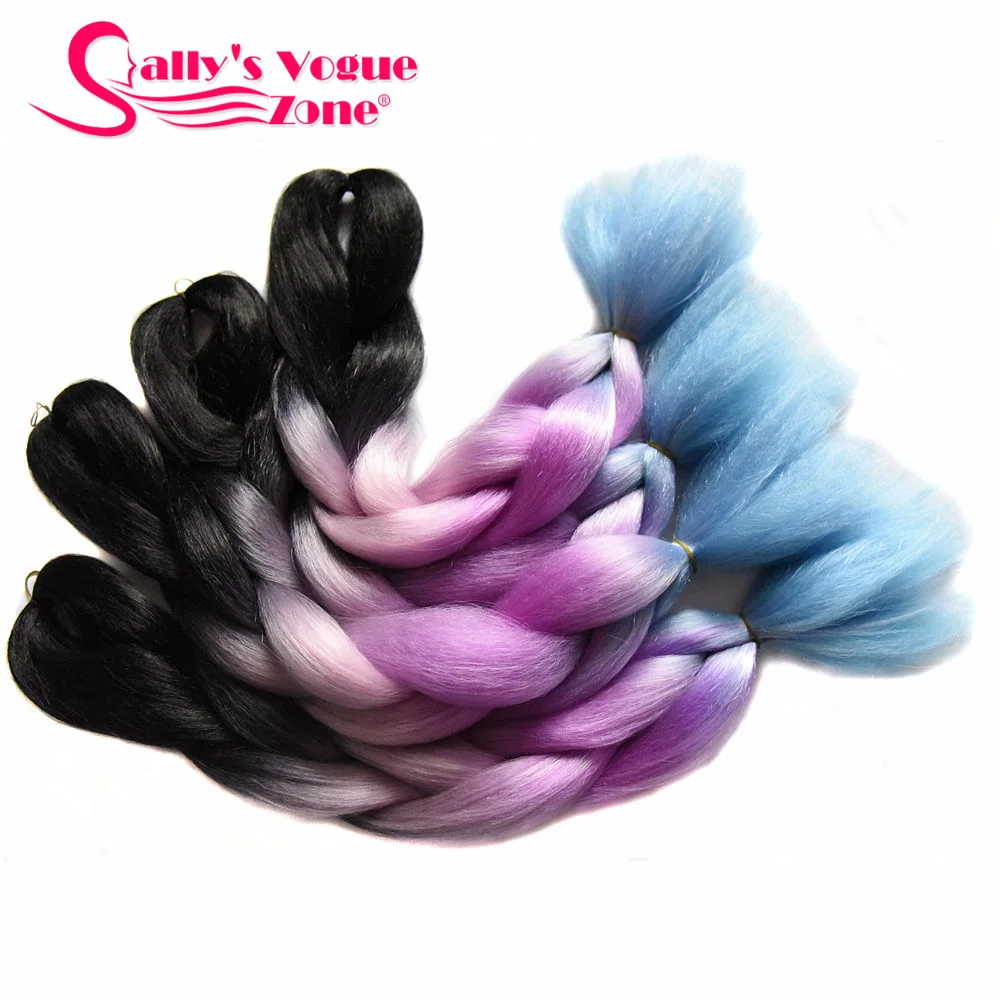 Sallyhair синий фиолетовый розовый красочные высокая температура большие синтетические косы омбре плетение волос для наращивания белый для женщин - Цвет: P4/24