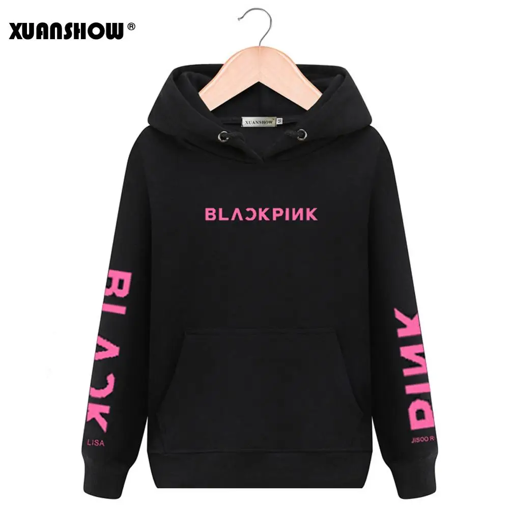 Black and Rose XUANSHOW модные толстовки унисекс Swirtshirts Blackpink KPOP с длинным рукавом шляпа одежда Пуловеры Кофты Sudadera Mujer S-XXL - Цвет: Black and Rose