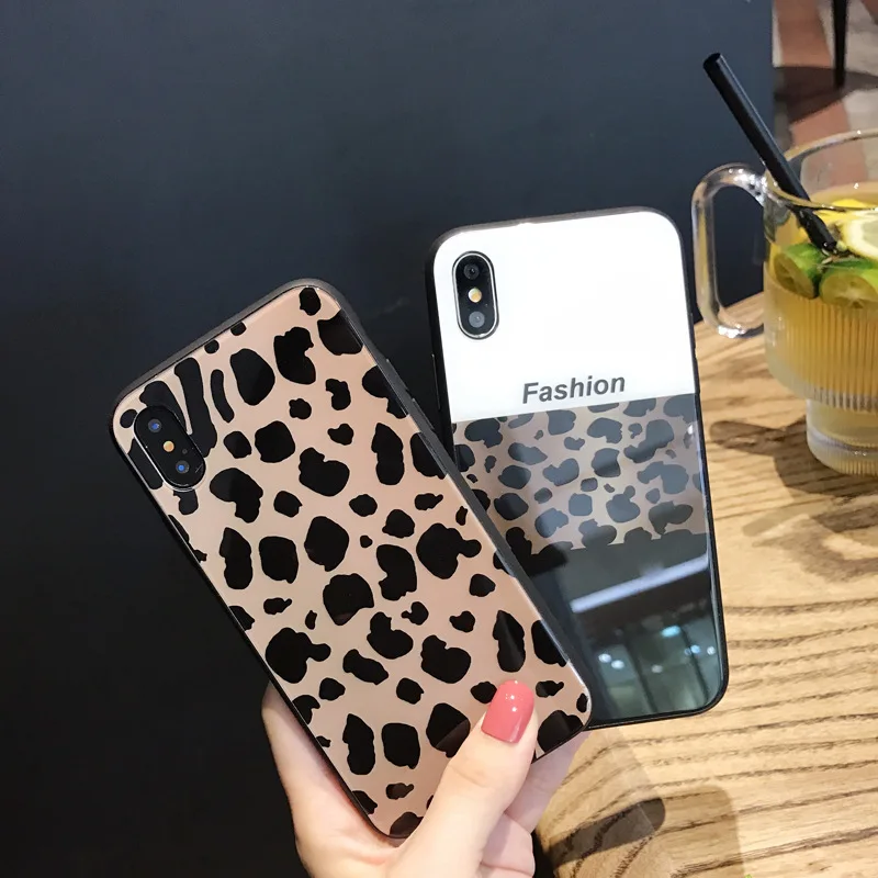 Couple Luxury Brand Tempered Glass Case for iPhone X 8 7 Plus Leopard Print Hard Mirror Vintage Phone Cover For iphone 6S 7Plus |