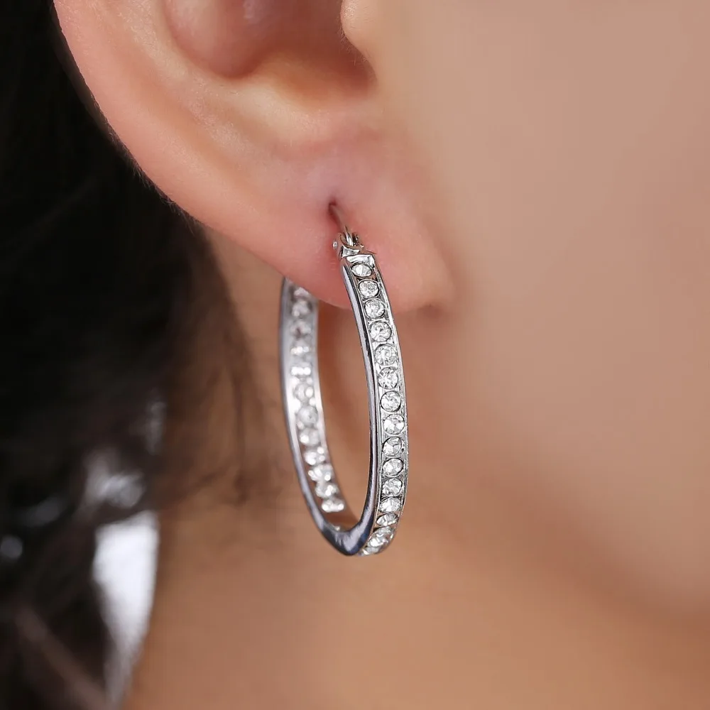 

Newest Luxury Silver Color Large Hoop Round Earrings for Women Gift With AAA Austrian Crystal Hoop Earrings Jewelry