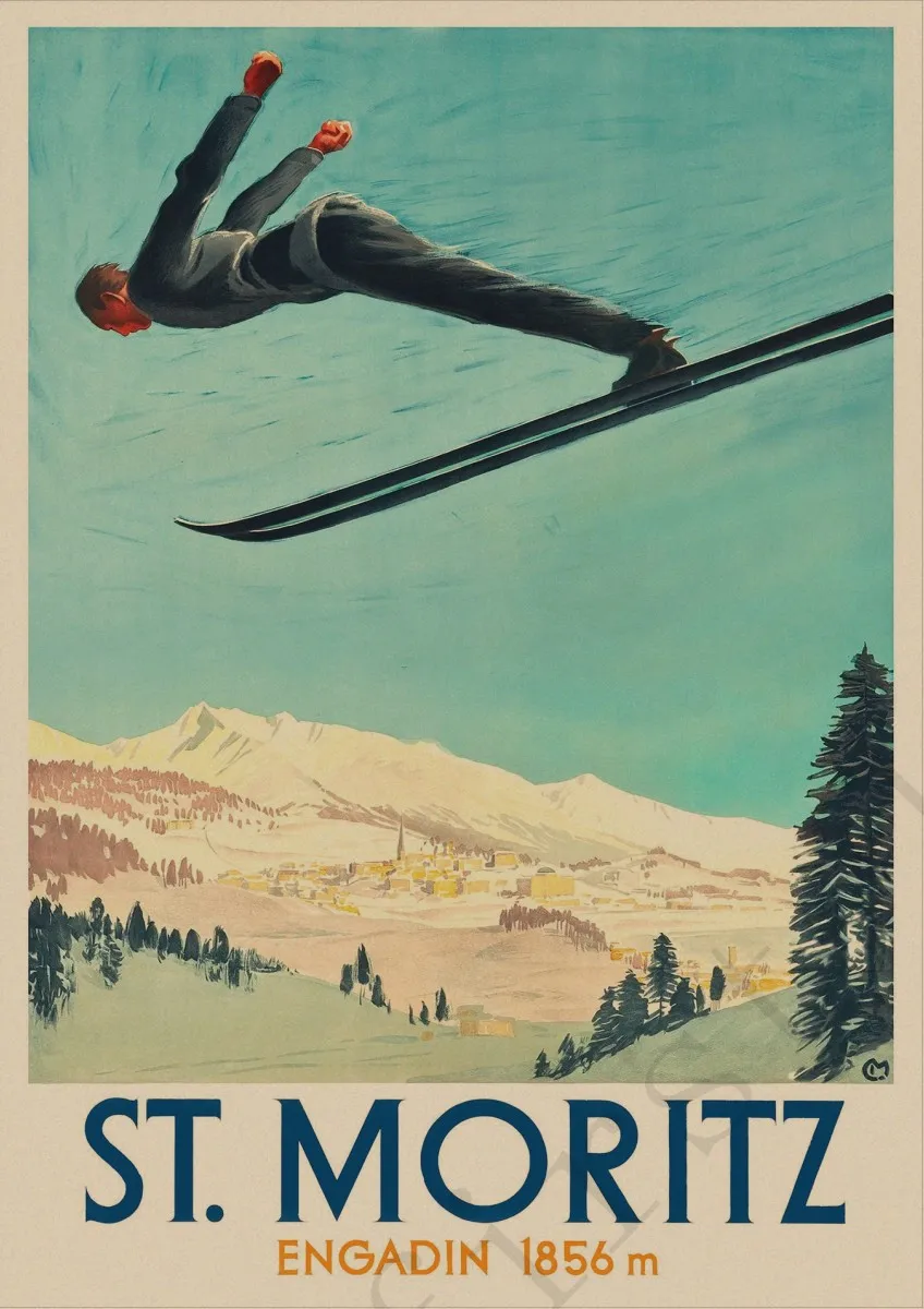 Лыжный Отдых в Норвегии катание на лыжах путешествия ВИНТАЖНЫЙ ПЛАКАТ из крафт