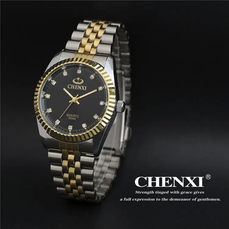 Men Black Dial CHENXI Топ бренд влюбленных пары кварцевые мужские часы женские подарок на день Святого Валентина часы женские 30 м Водонепроницаемые наручные часы - Цвет: Men Black Dial