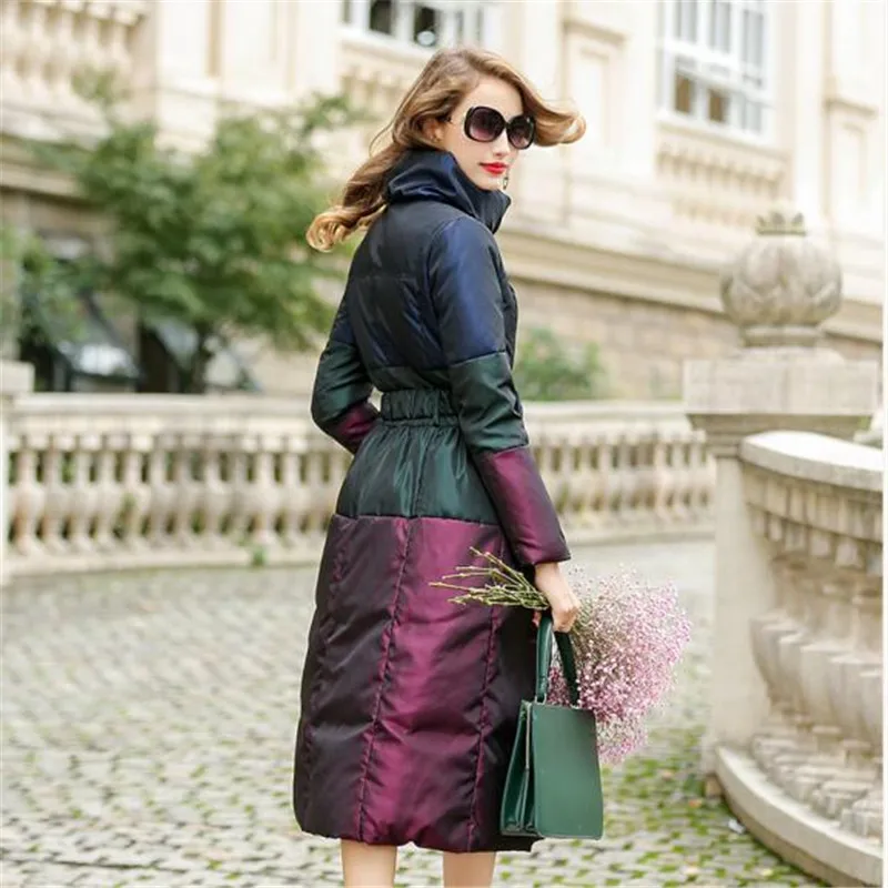 2017 New Fashion Women Winter Long Down Jackets Stand Collar Female Warm Duck Coat Slim Waist Black PQ071 | Женская одежда