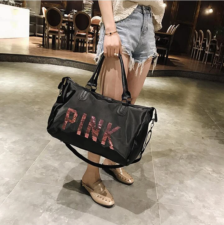 WOBAG Мужская черная Дорожная сумка, модная розовая сумка на плечо с блестками, женская сумка, женская переносная сумка на выходные, водонепроницаемая сумка для стирки