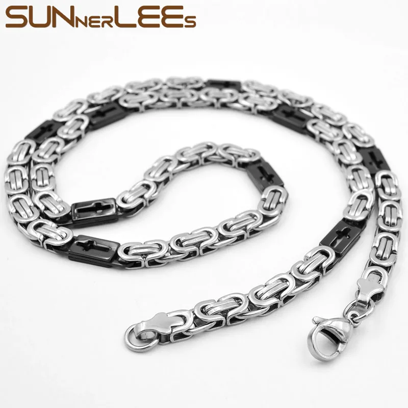 SUNNERLEES ожерелье из нержавеющей стали 6 мм ~ 11 коробка крест Византийская цепочка