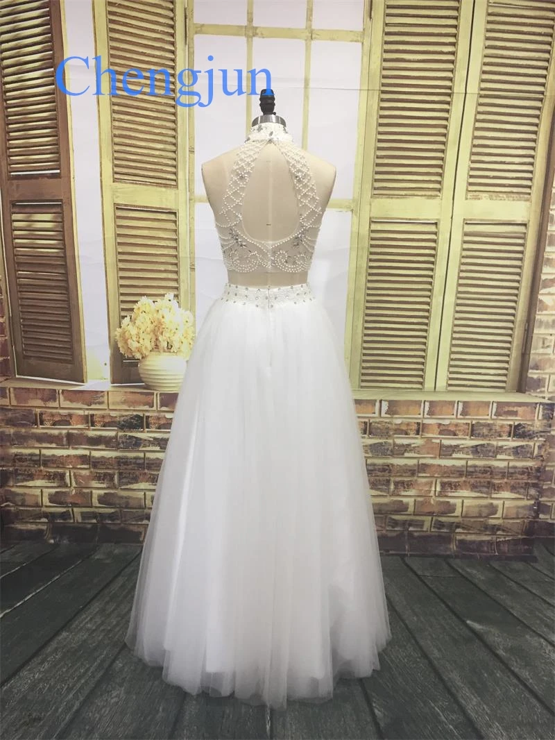 Роскошное пляжное свадебное платье Chengjun из двух частей украшенное бисером с