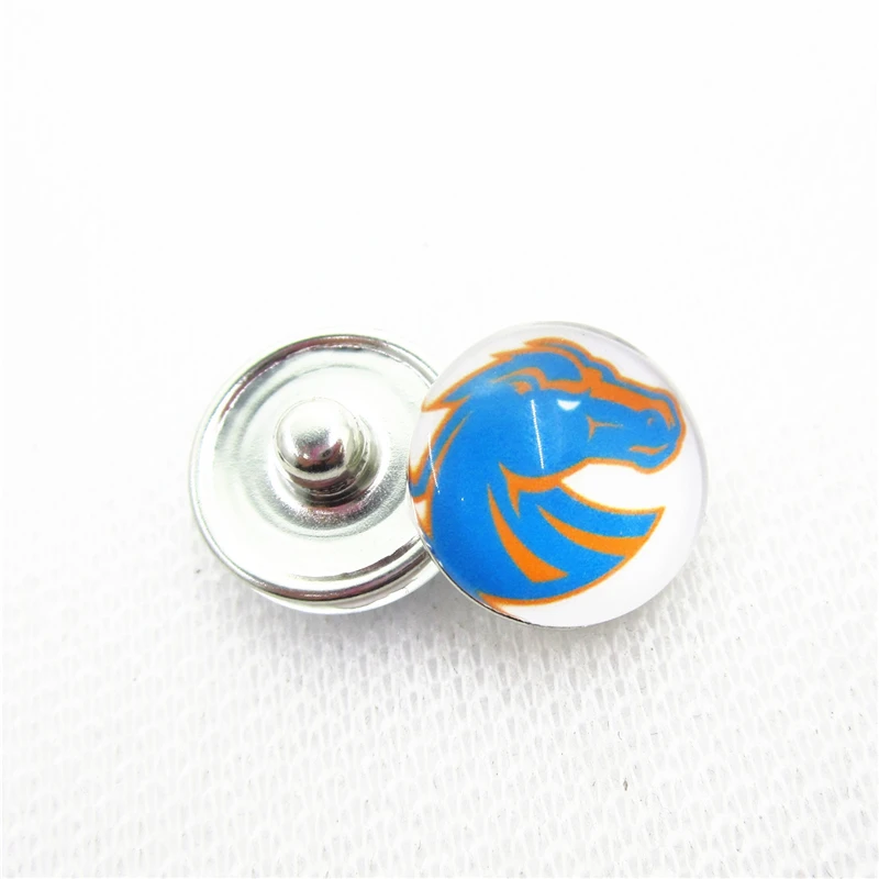 

10pcs Boise State University Glass 18mm Sports snap buttons Diy Snaps Jewelry Bracelet&bangles Charms