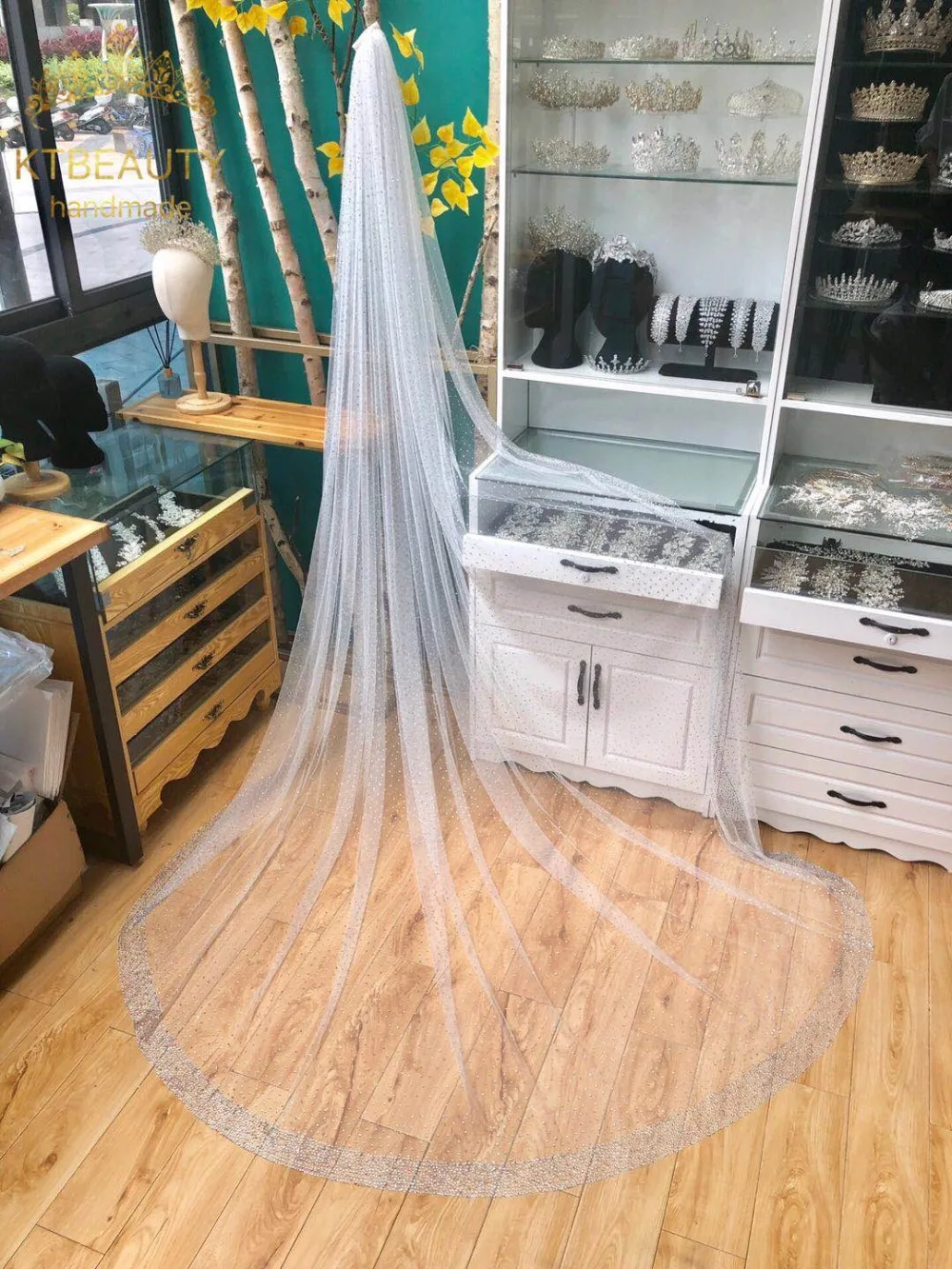 DHL Роял Гренадин с кристаллами, вуаль на заказ, 3 м, широкая вуаль для невесты, свадебные аксессуары; Фата