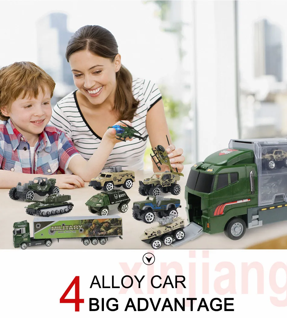 1: 64 литья под давлением модель автомобиля большой грузовик и 10 шт. игрушечная машинка из сплава автомобиля моделирование военный вертолет для детей мальчиков подарки}
