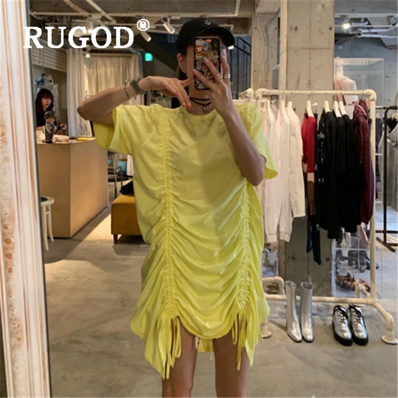 RUGOD модное прямое летнее платье на завязках женское элегантное однотонное желтое