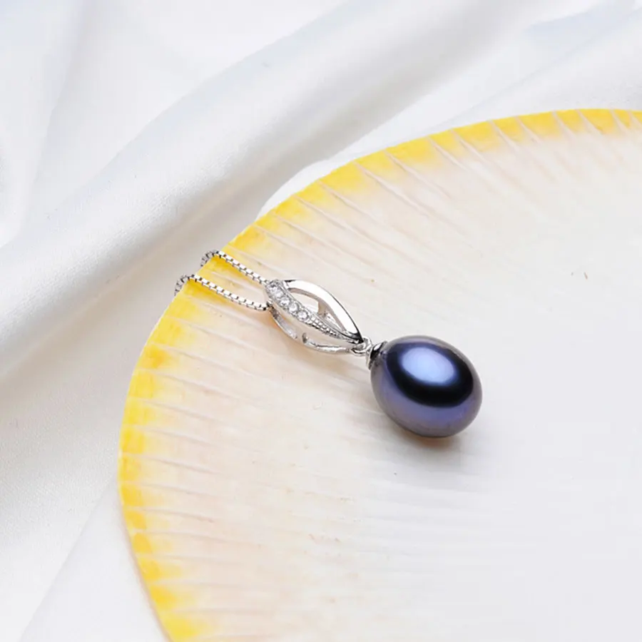 Фейге Новый Дизайн жемчуг кулон ожерелья 8-9 мм черный пресноводным жемчугом 925